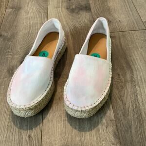 New Splendid Pink & Light Blue Pastel Tie-Dye Espadrille Platform Shoe Size 8
